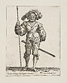 Soldier standing holding a lance, front view, from the series 'Capricci e habiti militari', Filippo Liagno  Italian, Etching