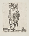 Standing solider wearing a feathered hat and holding a lance, from the series 'Capricci e habiti militari', Filippo Liagno  Italian, Etching