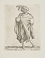 Standing soldier with a turban and plumes wearing a long cloak, from the series 'Capricci e habiti militari', Filippo Liagno  Italian, Etching