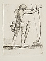 Standing naked archer, viewed from behind, from the series 'Capricci e habiti militari', Filippo Liagno  Italian, Etching