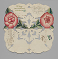 Greeting card with roses, Anonymous, German, 19th century  German, Cut paper