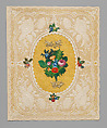 Quarto Valentine, Esther Howland  American, Embossed paper with gilt “Dresden” paper doves, and hand-painted small clay molded flowers on silk with yellow tissue interleaving