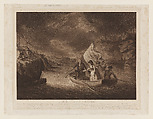 Lady Harriet Acland, Crossing the Hudson River to the American Lines, Presenting Her Safe Conduct, Robert Pollard  British, Aquatint and etching on chine collé