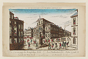 La Destruction de la Statue Royale à Nouvelle Yorck–Die Zerstörung der Königlichen Bild Säule zu Neu Yorck (Destruction of the Royal Statue at New York), Anonymous, French, 18th century  French, Hand-colored etching and engraving