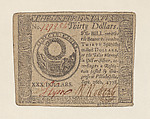 United States Continental Currency – Thirty Dollars, Hall and Sellers, Philadelphia, Pennsylvania American, Engraving, letterpress, and nature printing