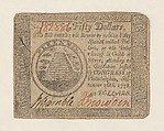 United States Continental Currency – Fifty Dollars, Hall and Sellers, Philadelphia, Pennsylvania American, Engraving and letterpress
