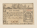 New York Colonial Currency– Ten Pounds, Hugh Gaine American, Engraving and letterpress