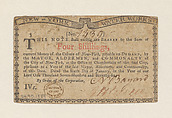 New York Colonial Currency [New York Water Works] – Four Shillings, Hugh Gaine  American, Engraving and letterpress, printed in red and black ink