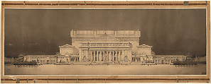 A School of Fine Arts, elevation, W. Sidney Wagner  American, Graphite, pen and black ink, gray and brown wash