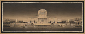 A Supreme Court Building, elevation, Thomas H. Locraft  American, Graphite, pen and black ink, gray and brown wash heightened with white and gold