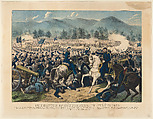 The Battle of Gettysburg, Pa., July 3rd, 1863, Currier & Ives  American, Hand-colored lithograph with blue tint stone