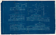Design of Little House being constructed of Board and Batten, East Elevation, North Elevation, West Elevation and South Elevation, Frank Lloyd Wright  American, Blueprint
