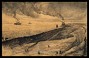 Construction of the quay at Hoek van Holland, Dirk Hidde Nijland  Dutch, Black ink and wash, brown watercolor, with charcoal and graphite on tan paper