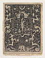 Mercury, from a set of six pagan divinities with grotesques on black grounds, Etienne Delaune French, Engraving