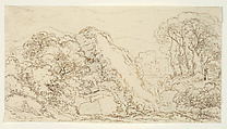 Untitled (Landscape with Castle and Reclining Figure), Károly Markó the Elder Hungarian, Pen and ink