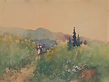 Woman Carrying Firewood, Antal Neogrády  Hungarian, Watercolor