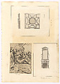 Leaf from Aedes Walpolianae mounted with two drawings and a print: (a): Ceiling to the Cabinet, Houghton Hall, Norfolk; (b): The Entombment; (c): Chimney Piece in the Cabinet, Houghton Hall, Norfolk, Isaac Ware British, (a): Pen and black Ink; (b): etching; (c): pen and black ink, brush and gray wash