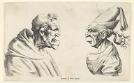 Two Grotesque Heads, Anonymous, Netherlandish, 17th century, Etching; only state