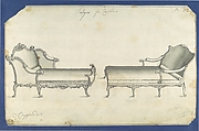 Two Couches, in Chippendale Drawings, Vol. I, Thomas Chippendale (British, baptised Otley, West Yorkshire 1718–1779 London), Black ink and gray wash