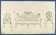 Two Garden Chairs and Long Seat, in Chippendale Drawings, Vol. I, Thomas Chippendale (British, baptised Otley, West Yorkshire 1718–1779 London), Black ink and gray wash
