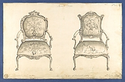 French Chairs, in Chippendale Drawings, Vol. I, Thomas Chippendale (British, baptised Otley, West Yorkshire 1718–1779 London), Black ink and gray wash