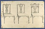 Three Chairs, in Chippendale Drawings, Vol. I, Thomas Chippendale (British, baptised Otley, West Yorkshire 1718–1779 London), Black ink, gray ink and gray wash