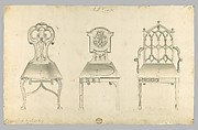 Hall Chairs, in Chippendale Drawings, Vol. I, Thomas Chippendale (British, baptised Otley, West Yorkshire 1718–1779 London), Black ink, gray wash