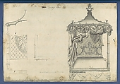 Canopy Bed, in Chippendale Drawings, Vol. I, Thomas Chippendale (British, baptised Otley, West Yorkshire 1718–1779 London), Black ink, gray wash