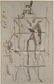 Sculptor at Work on a Colossal Statue, Carl August Ehrensvärd (Swedish, 1745–1800), Pen and brown ink, brush and gray wash, white  gouache, on gray paper.