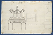 Lady's Writing Table and Bookcase, from Chippendale Drawings, Vol. II, Thomas Chippendale (British, baptised Otley, West Yorkshire 1718–1779 London), Black ink, gray wash