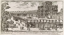 View of the side facade of the Palazzo Pamphili and its garden (Secondo prospetto per fianco del palazzo con diversa veduta del giardino del Bel respiro...Pamphilio), Simon Felice  Italian, Etching