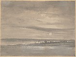 The River Elbe in Moonlight, Johan Christian Dahl  Norwegian, Brush and gray wash, heightened with white bodycolour, over graphite and black chalk