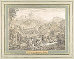 Sieben Gegenden aus Salzburg und Berchtesgaden Geordnet nach den sieben Tagen der Woche, verbunden durch zwey allegorische Blätter (Seven Places in Salzburg and Berchtesgaden, Arranged According to the Seven Days of the Week), (Johann Heinrich) Ferdinand Olivier (German, Dessau 1785–1841 Munich), Lithographs printed in gray and again with a light beige tone stone mounted on painted and gilt board with attached titles printed on brown paper. Printed portfolio with green ribbons.