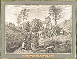 Sieben Gegenden aus Salzburg und Berchtesgaden Geordnet nach den sieben Tagen der Woche, verbunden durch zwey allegorische Blätter (Seven Places in Salzburg and Berchtesgaden, Arranged According to the Seven Days of the Week), (Johann Heinrich) Ferdinand Olivier (German, Dessau 1785–1841 Munich), Lithographs printed in gray and again with a light beige tone stone mounted on painted and gilt board with attached titles printed on brown paper. Printed portfolio with green ribbons.