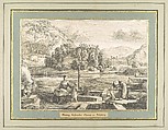 Sieben Gegenden aus Salzburg und Berchtesgaden Geordnet nach den sieben Tagen der Woche, verbunden durch zwey allegorische Blätter (Seven Places in Salzburg and Berchtesgaden, Arranged According to the Seven Days of the Week), (Johann Heinrich) Ferdinand Olivier (German, Dessau 1785–1841 Munich), Lithographs printed in gray and again with a light beige tone stone mounted on painted and gilt board with attached titles printed on brown paper. Printed portfolio with green ribbons.