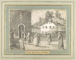 Sieben Gegenden aus Salzburg und Berchtesgaden Geordnet nach den sieben Tagen der Woche, verbunden durch zwey allegorische Blätter (Seven Places in Salzburg and Berchtesgaden, Arranged According to the Seven Days of the Week), (Johann Heinrich) Ferdinand Olivier (German, Dessau 1785–1841 Munich), Lithographs printed in gray and again with a light beige tone stone mounted on painted and gilt board with attached titles printed on brown paper. Printed portfolio with green ribbons.