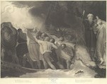 The Enchanted Island, Before the Cell of Prospero - Prospero and Miranda (Shakespeare, The Tempest, Act 1, Scene 1), Benjamin Smith  British, Stipple engraving and etching