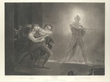 Hamlet, Horatio, Marcellus and the Ghost (Shakespeare, Hamlet, Act 1, Scene 4), Robert Thew  British, Stipple engraving; fourth state of four