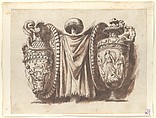 Trophy with Two Vases, After Polidoro da Caravaggio (Italian, Caravaggio ca. 1499–ca. 1543 Messina), Pen and black ink, brush and reddish-brown wash, over graphite