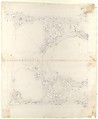 Two Alternate designs for a Frame, Anonymous, Italian, Piedmontese, 18th century, Pen and black ink, brush and gray, yellow, and red wash over leadpoint, with ruled and compass construction