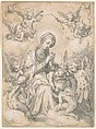 The Virgin and Child Surrounded by Little Angels in the Clouds, Friedrich Sustris (Netherlandish (possibly born Italy), Venice (?) ca. 1540–1599 Munich), Pen and brown ink and gray wash with white heightening