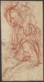 Study of a Kneeling Figure (recto); Design for a Festival Chariot (verso)., Anonymous, Italian, Florentine, 16th century (ca. 1530-1540), Red chalk, drawn over a faint study of a hand in black chalk (recto); pen and brown ink (verso).