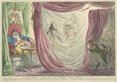 Ci-devant Occupations; or, Madame Talian and the Empress Josephine Dancing Naked before Barrass in the Winter of 1797. - A Fact!, James Gillray  British, Hand-colored etching