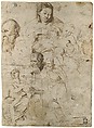 Sheet of Studies, Anthony van Dyck (Flemish, Antwerp 1599–1641 London), Pen and brown ink, brush and brown wash