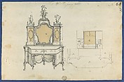 A Lady's Dressing Table, from Chippendale Drawings, Vol. II, Thomas Chippendale (British, baptised Otley, West Yorkshire 1718–1779 London), Black ink, gray wash, pale orange wash