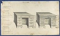 Bureau Tables, from Chippendale Drawings, Vol. II, Thomas Chippendale (British, baptised Otley, West Yorkshire 1718–1779 London), Black ink, gray wash