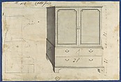Clothes Press, from Chippendale Drawings, Vol. II, Thomas Chippendale (British, baptised Otley, West Yorkshire 1718–1779 London), Black ink, gray wash