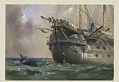 In the Bows of the Great Eastern: The Cable Broken and Lost, Preparing to Grapple, August 2nd, 1865, Robert Charles Dudley (British, 1826–1909), Watercolor over graphite with touches of gouache (bodycolor)
