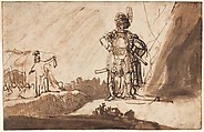 David Showing Saul the Tip of His Coat, Ferdinand Bol (Dutch, Dordrecht 1616–1680 Amsterdam), Pen and brown ink, brush and brown wash; framing lines in pen and brown ink