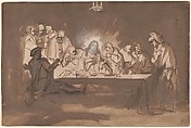 The Last Supper, Philips Koninck (Dutch, Amsterdam 1619–1688 Amsterdam), Pen and brown ink, brush and brown wash, over traces of red chalk, heightened with white gouache; framing lines in pen and brown ink. Laid down.